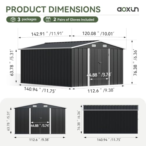 10x12 FT Shed Outdoor Storage Shed with Floor Black (Black / 10'x12')
