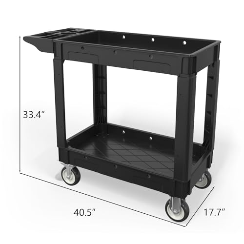 2 Tier Plastic Rolling Cart Utility Cart on Wheels