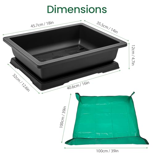 3 Packs 18 Inch Large Bonsai Training Pots with Drainage Trays (3pcs/18x14in)