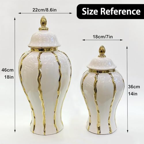 Ginger Jar White Gold Ceramic Vase Large Handmade Porcelain Vases with Lid
