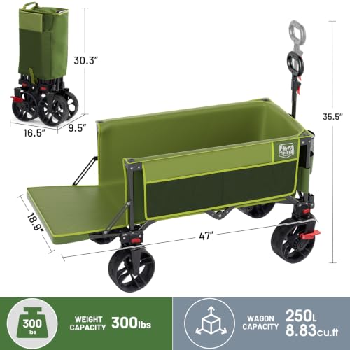 47" L Collapsible Wagon Cart with Tailgate & Brake (Green / 250L)