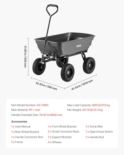 4 Cu.Ft 600LBS Poly Garden Cart Dump Wagon (Darkgrey)