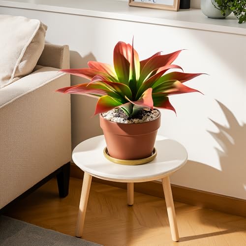 2-Pack 13.8-Inch Red Artificial Agave Plants, UV Resistant Fake Outdoor Succulents and Lifelike Faux Greenery for Planters, Porch, Patio, Garden, Entryway and Indoor Home Decor (Agave15-re2)