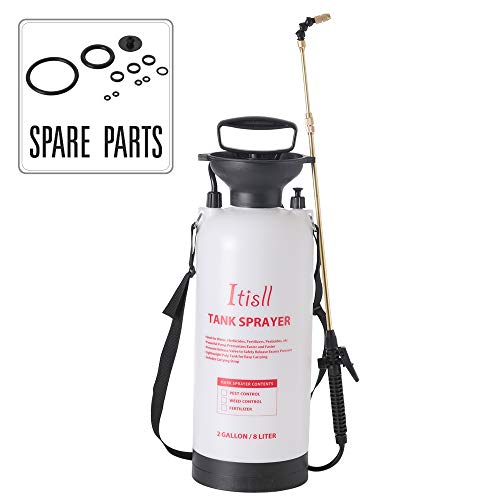 Portable Garden Pump Sprayer Brass Wand Shoulder Strap for Yard Lawn Weeds Plants 2Gal (White / 2 Gallons)