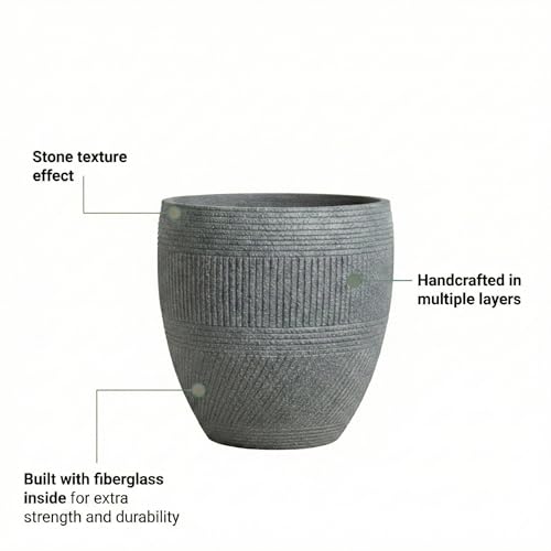 15" Textured Drum Outdoor Planter (Rock Grey / Drum)