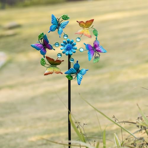 44" Colorful Butterfly Garden Wind Spinners (44" Butterfly Flowers)
