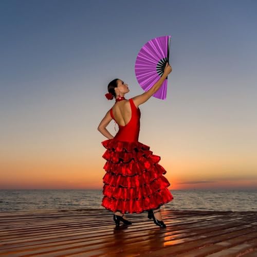 Large Folding Hand Fan for Line Dance (Dark Purple)