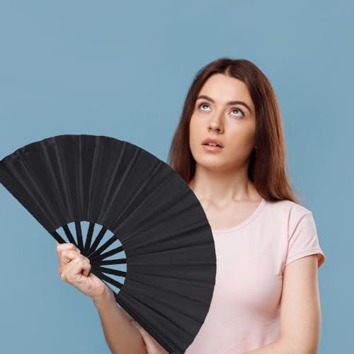 2 Pack Large Folding Hand Fan for Men (Black & White)