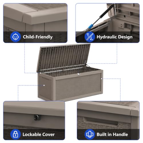 320 Gallon Outdoor Storage Box Resin Deck Box All Weather Waterproof Large Lockable Storage Container Deck Box for Patio Cushions (Gray / 320 GAL NEW)