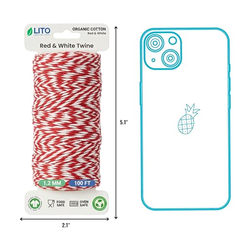 Red and White Organic Twine Cotton String (Red & White / 12 PLY- 100 FEET- Pack of 1)