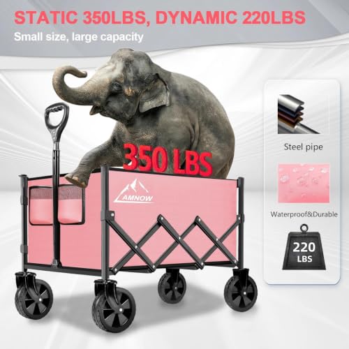 100L Collapsible Wagon Cart with All Terrain Wheels (Light Pink / 100L)