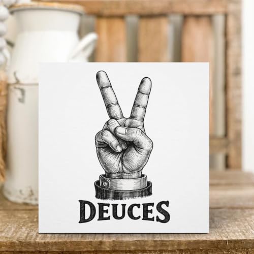 Funny Bathroom Decor Deuces Wooden Box Sign 5 x 5 Inches (White 1622 / Wooden box（5.1 x 5.1 inches）)