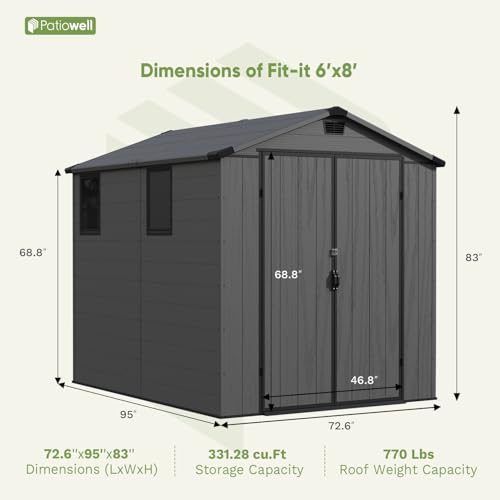 6X8 FT Plastic Outdoor Storage Shed with Floor (Dark Grey / 6x8)