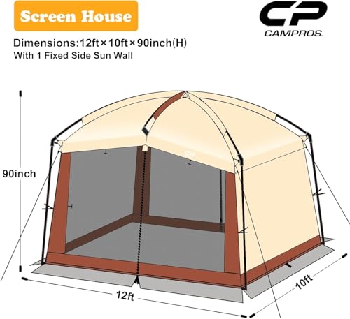 Screen House Tent 12 x 10 Ft Screened Mesh Net Wall Canopy (Beige-2 / 12'x10')