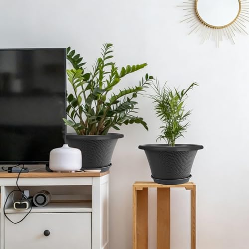 12 Inch Pots for Plants (Diamond Pattern-black / 12 inch-4 Pack)