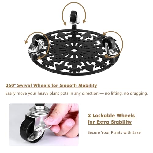 3 Pack Plant Caddy with Wheels 11 Inch Rolling Plant Stand for Large Plants Heavy Duty Plant Rollers Metal Plant Dolly Rustproof Planter Stand Wrought Iron Plant Stands Flower Cart Indoor Outdoor (11 inches)
