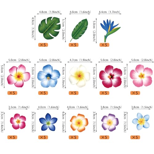 65 PCS Edible Hawaiian Flowers Cupcake Toppers Tropical Palm Leaves Cupcake Picks Edible Hibiscus Flower Cake Decorations for Summer Hawaii Luau Theme Baby Shower Wedding Birthday Party Supplies (Pattern 4)