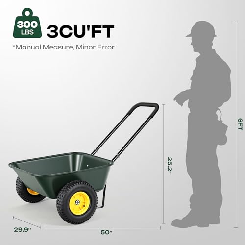 Autodaya 2 Wheel Wheelbarrow (132lb|green-3 Cu Ft)