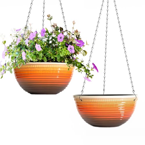 2 Pack 10 Inch Glazed Hanging Planters for Indoor Outdoor Plants (2 Count)