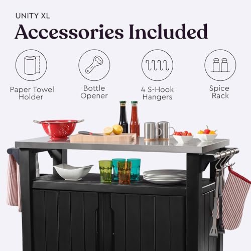 Unity XL Portable Outdoor Table with Stainless Steel Top for Kitchen Prep and Outdoor Storage Cabinet for Grilling Accessories