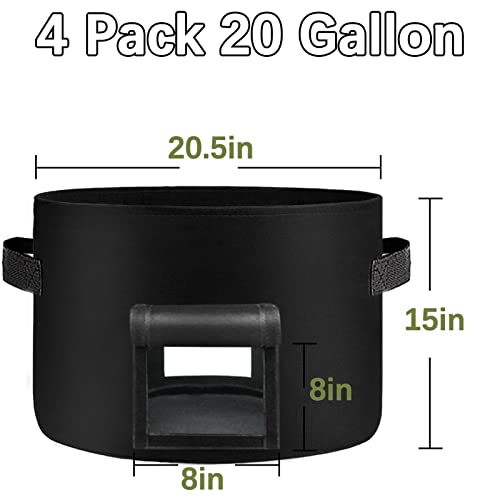 4 Pack 20 Gallon Grow Bags Heavy Dduty Nonwoven Potato Grow Bag with 2 Sturdy Handles&2 Windows (4 Count)