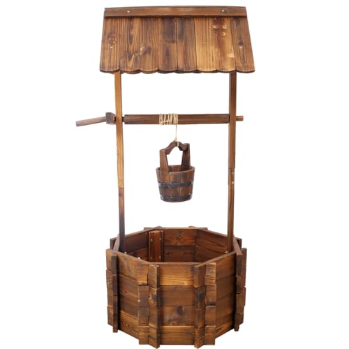 Rustic Wooden Wishing Well Planter Outdoor Home Décor for Patio (20 Inch)
