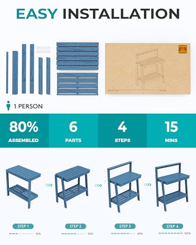 3 Tier Outdoor Potting Bench with Storage (Blue / Sleek)