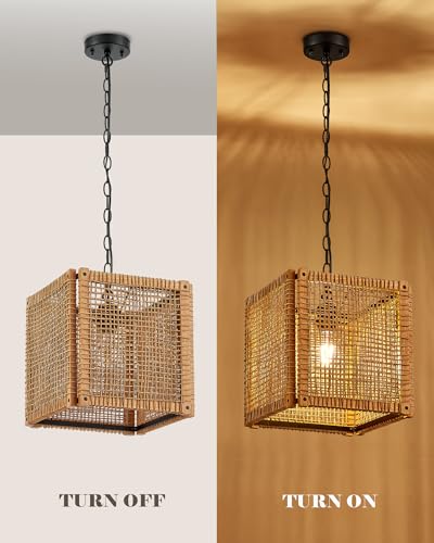 1 Light Rattan Pendant Light (12” / Brown)