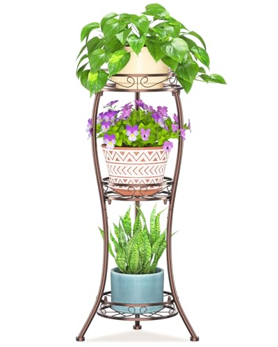 3 Tiers Metal Corner Plant Flower Stand Tall Indoor Outdoor (Classic Bronze / 3 Tier)