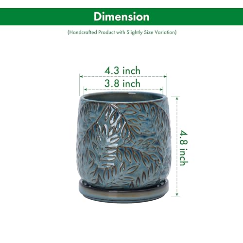 Embossed Leaves Ceramic Planter (4 Inch / Ocean Teal)