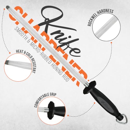 Knife Sharpener Rod 10 Inch Honing Rod for Sharpening (10 Inch / Black)