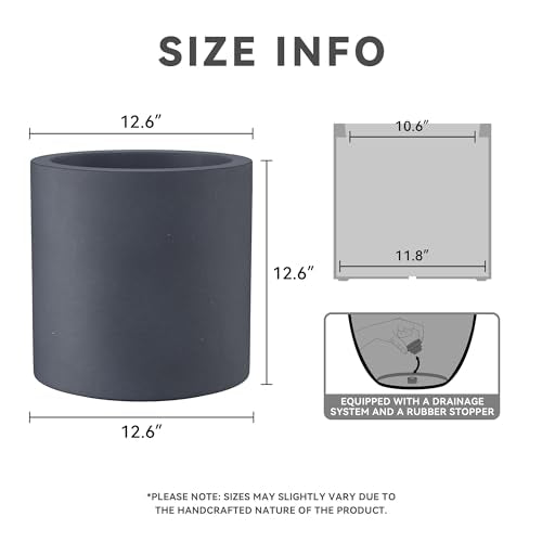 Accent Round Cylinder Charcoal Concrete Planter 12.6" Tall (Charcoal / 12.6" Dia)
