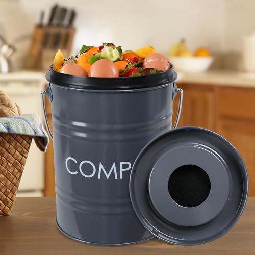 Compost Bin Kitchen Countertop Composter with lid (Gray)