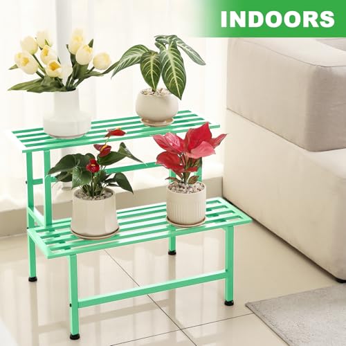 2 Tier Metal Plant Stand Outdoor Indoor Plant Shelf (2 Tier-Mint Green)