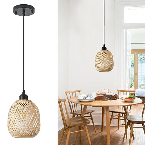 1pcs Hand Woven Bamboo Boho Chic Pendant Light (1 pack)