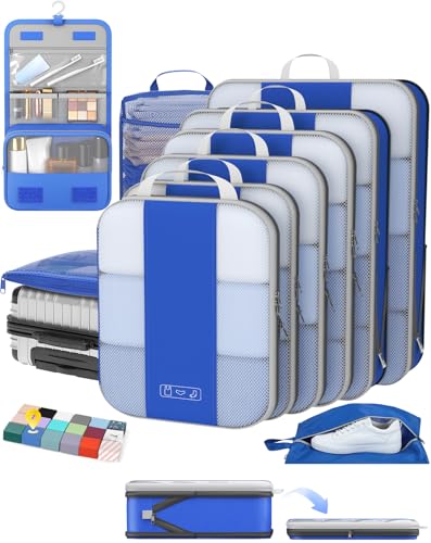 10 Set Compression Packing Cubes for Travel Essentials (Klein Blue)