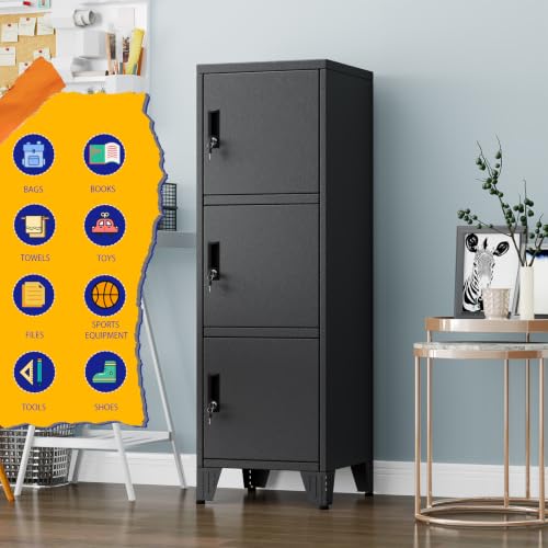 Metal Narrow Storage Lock Cabinet (Black / 3 door-47")