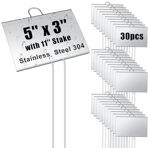 30 Pcs Large Plant Marker (5'' X 3'' with 11'' Stake / Silver)