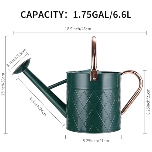 1.75 Gallon Outdoor Metal Watering Can for Garden Plants (Green)