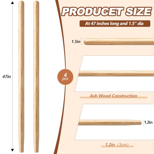 4 Pcs 48" Wooden Shovel Handle Replacement 1.5" Dia (48 Inch)