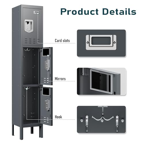 Metal Lockers (Grey / 3 Door-(66.15" H x 11.8" W x 11.8" D))
