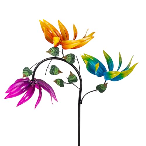24" Large Flower Wind Spinner Outdoor with Metal Stake for Garden (24-Flower)
