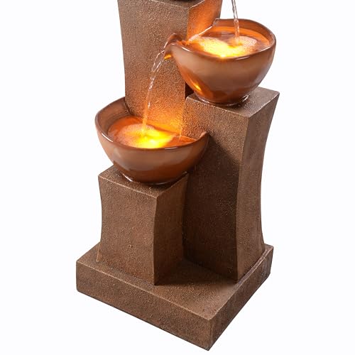 28.54 in. 3 Tier Cascading Outdoor Water Fountain (Brown)