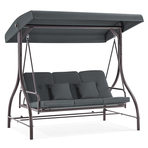 3 Seat Outdoor Patio Swing Chair (Gray)