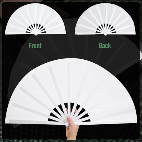 2 Packs Large Folding Hand Fans (White and Green)