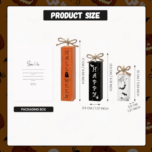 Smile Halloween Wooden Standing Block Decor Happy Halloween Spider Web Bats (Letter Halloween)