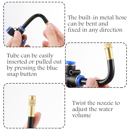 10 Pcs Brass Misting Nozzles Tee with 4" Built in Hose for 0.32" (10 Count)