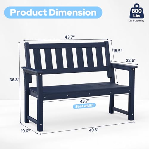 50" Poly Lumber HDPE Outdoor Bench 2 (Navy Blue / 2-Person)