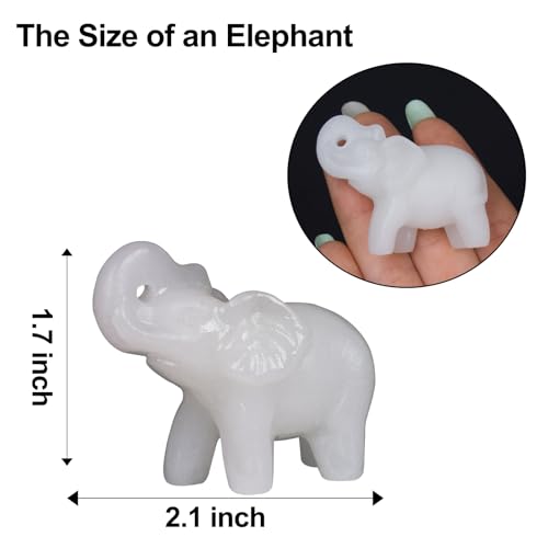 White Jade Elephant Statue Crystal Lucky Charm Home Decor Gift