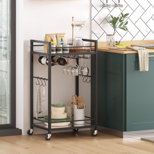 Bar Cart with 2 Mirrored Shelves (Black)